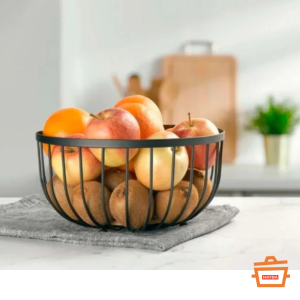 Frutero de acero con base de madera