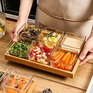Set de aperitivos de vidrio y bambú