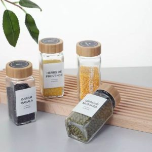 Salero vidrio con tapa bambú (Set 2 pcs)