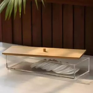 Organizador Multiuso Acrílico con tapa Bambú
