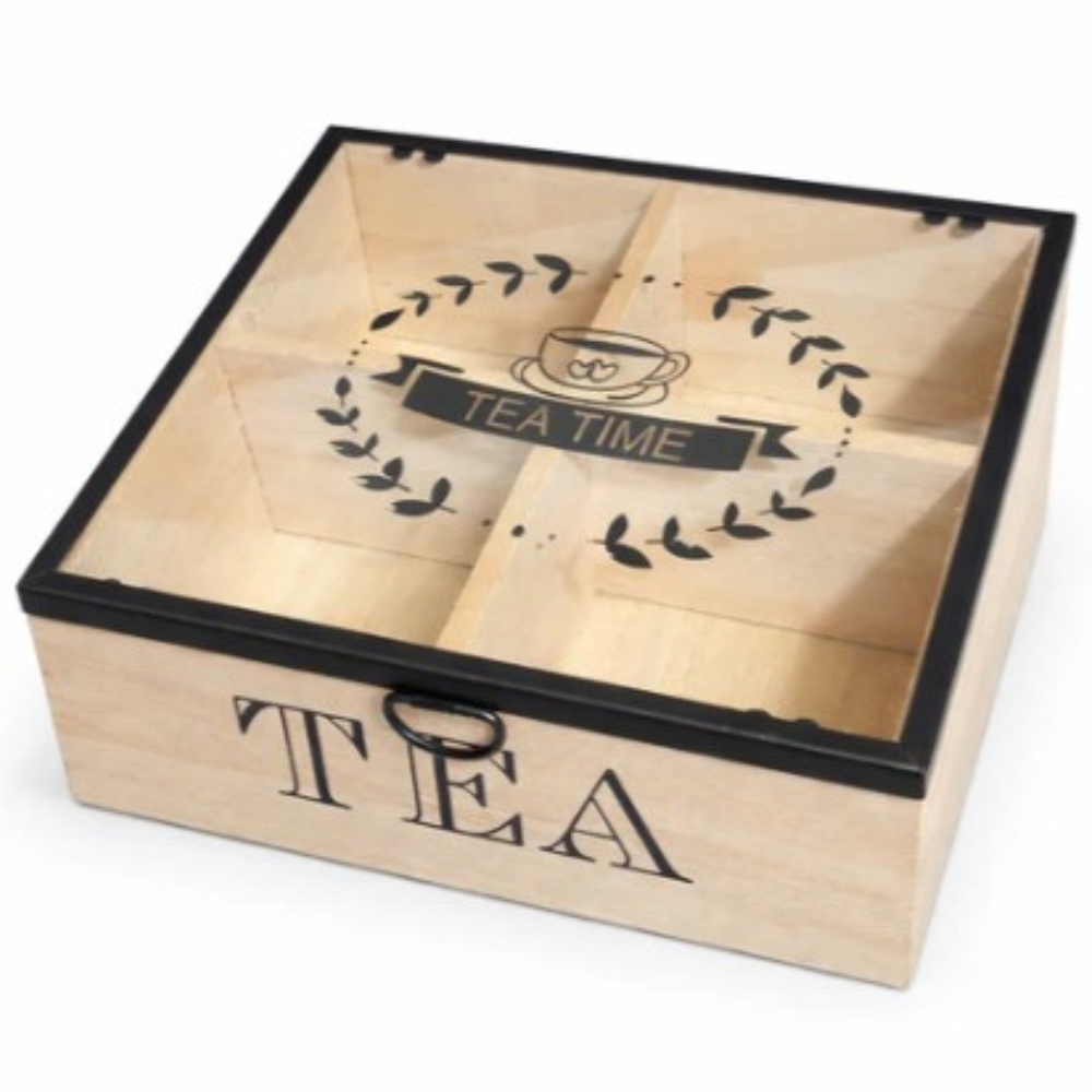 Caja Organizadora de Té de Madera con 4 Compartimentos - Imagen 2