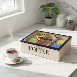 Caja Organizadora de infusiones de Madera con 6 Compartimentos