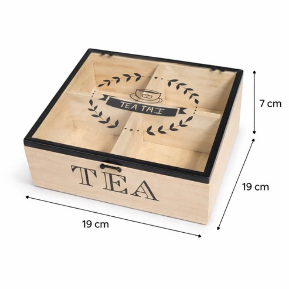 Caja Organizadora de Té de Madera con 4 Compartimentos - Imagen 4