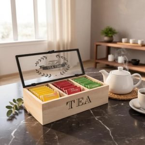 Caja Organizadora de Té de Madera con 3 Compartimentos