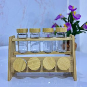 Organizador Especiero De Madera Con 8 Frascos De Vidrio