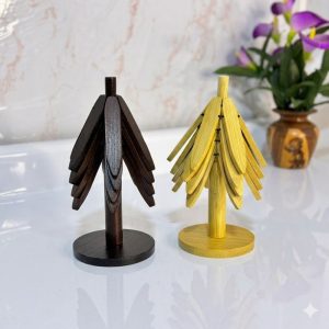 Set de 4 Posavasos de Bambú con Soporte Tipo Árbol