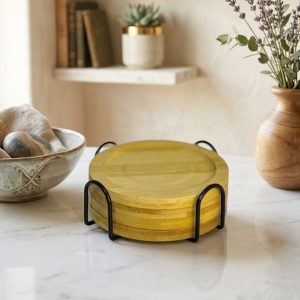 Set de 4 Posavasos de Bambú con Soporte Organizador